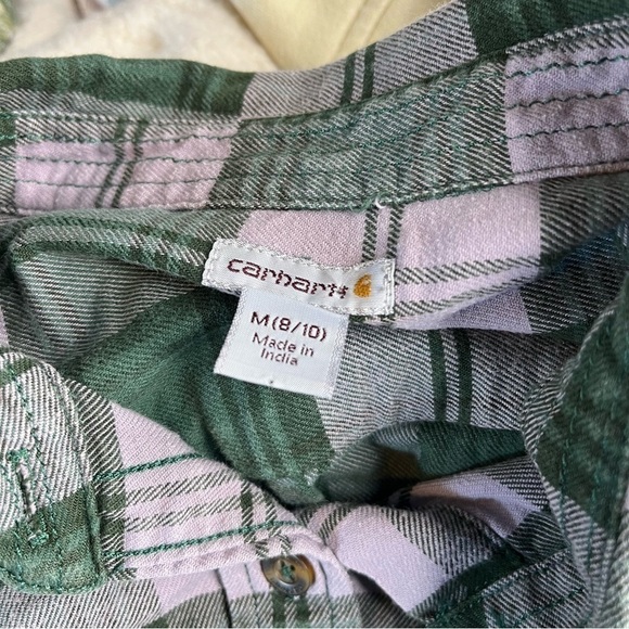 Carhartt Green Purple Flannel Shirt Size Medium Long Sleeve Plaid Collared Shirt - Picture 3 of 7